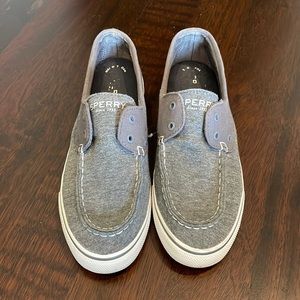 Gray Sperry slip on boat shoes